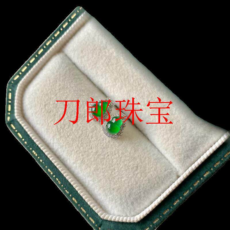 翡翠色玉石耳钉冰糯种镶嵌满阳绿葫芦耳钉精致甜绿玉石日常耳饰百