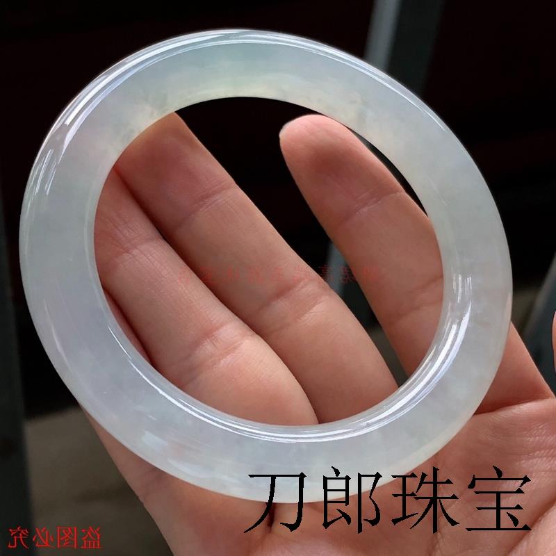 高端老坑缅甸高冰玻璃种浅晴水圆条手镯翡翠色女款精品正圈玉镯子