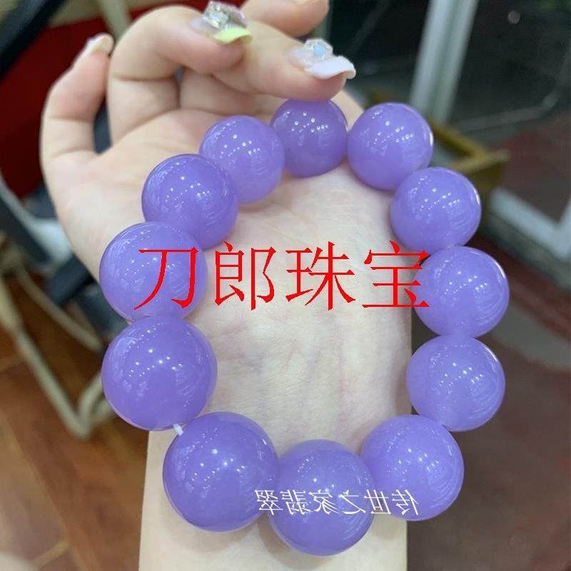 翡翠色高冰种阳绿圆珠手串紫罗兰大颗粒手链男女款路路通珠链送礼