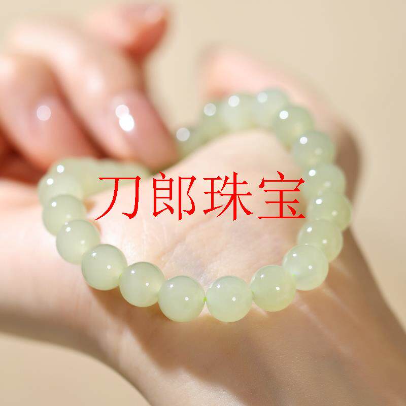和田玉手串女款孙千同款老矿圆珠高冰晴水素圈手链散珠青白玉手镯