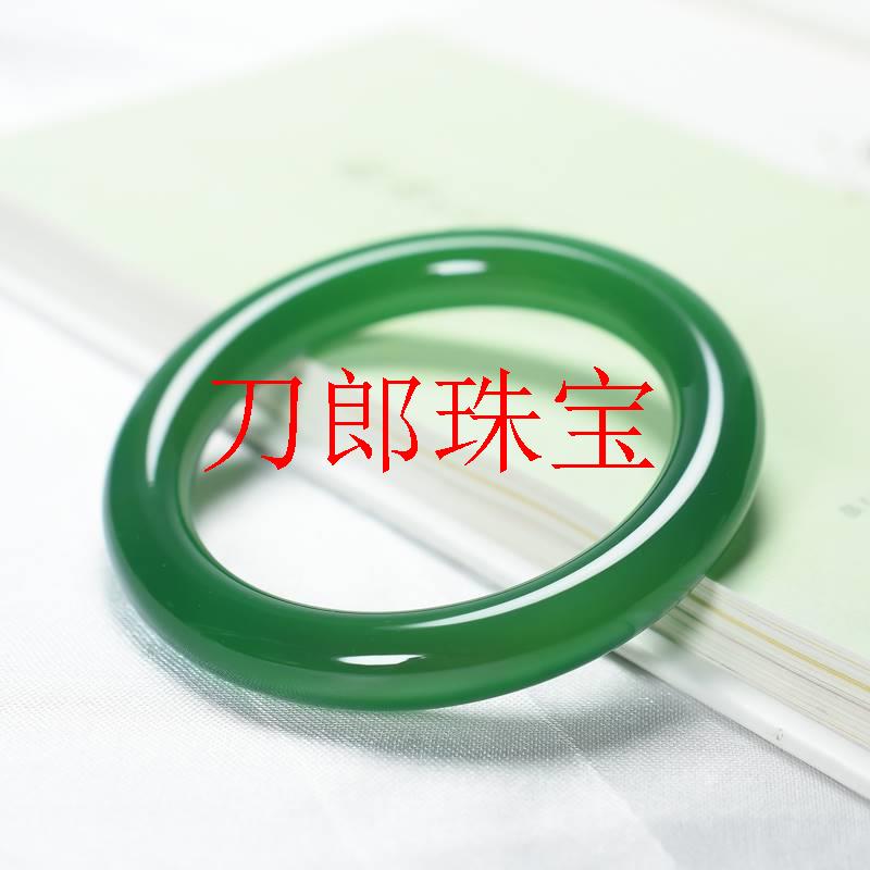 高端精选冰种菠菜绿玉髓手镯帝王绿玛瑙宽圆条旺夫镯时尚大气女款