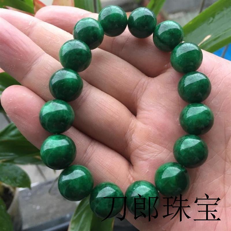 缅甸翡翠色花青珠子手链高端飘花干青满绿男女款手串高品质玉石珠