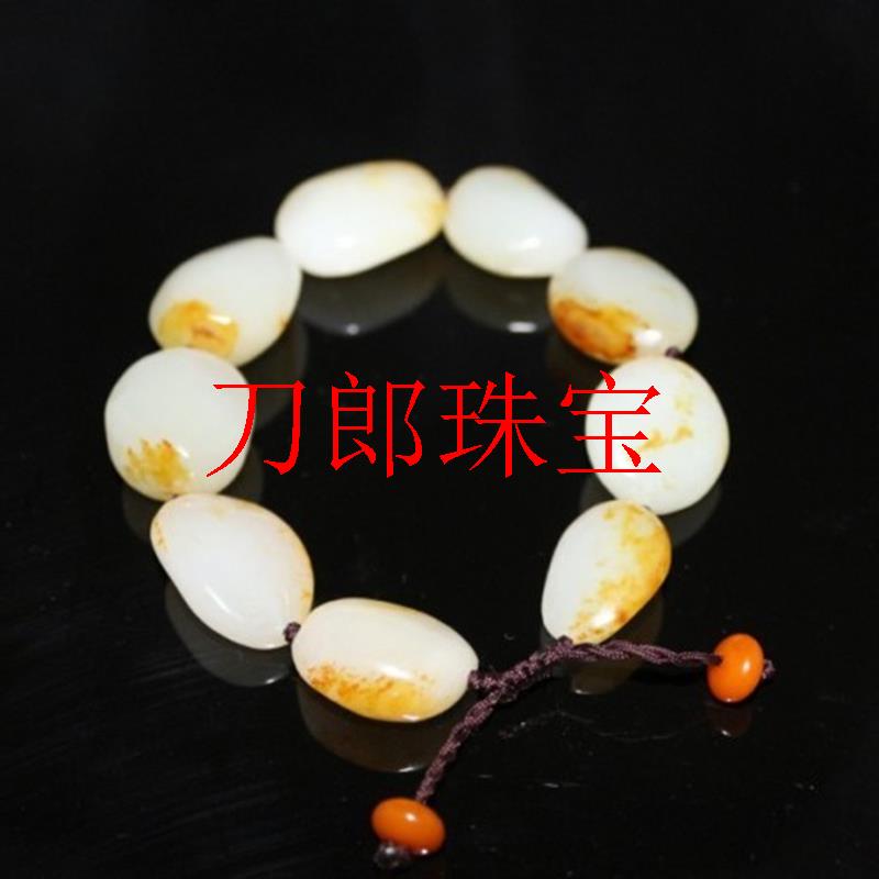 精品新疆和田玉白玉手链金皮白玉原石籽料碧玉玉石手链男女款手串