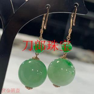 精选老矿翡翠色阳绿糯种圆珠耳环精致时尚百搭玉石耳坠耳饰女饰品
