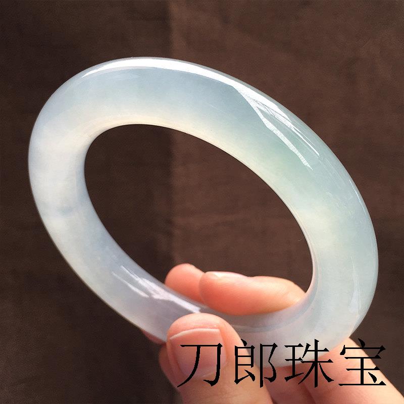 翡翠色手镯冰种玉镯正圈圆条贵妃玻璃种飘花阳绿紫罗兰色玉手镯女
