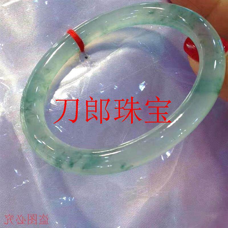 高端翡翠色玉石手镯冰种飘花细圆条玻璃种贵妃玉手镯女款送礼物