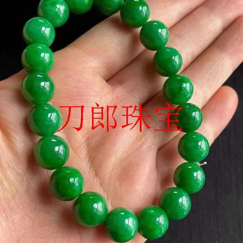 缅甸老坑满色祖母绿翡翠色玉石圆珠男女款单圈手链干青清冷感手串