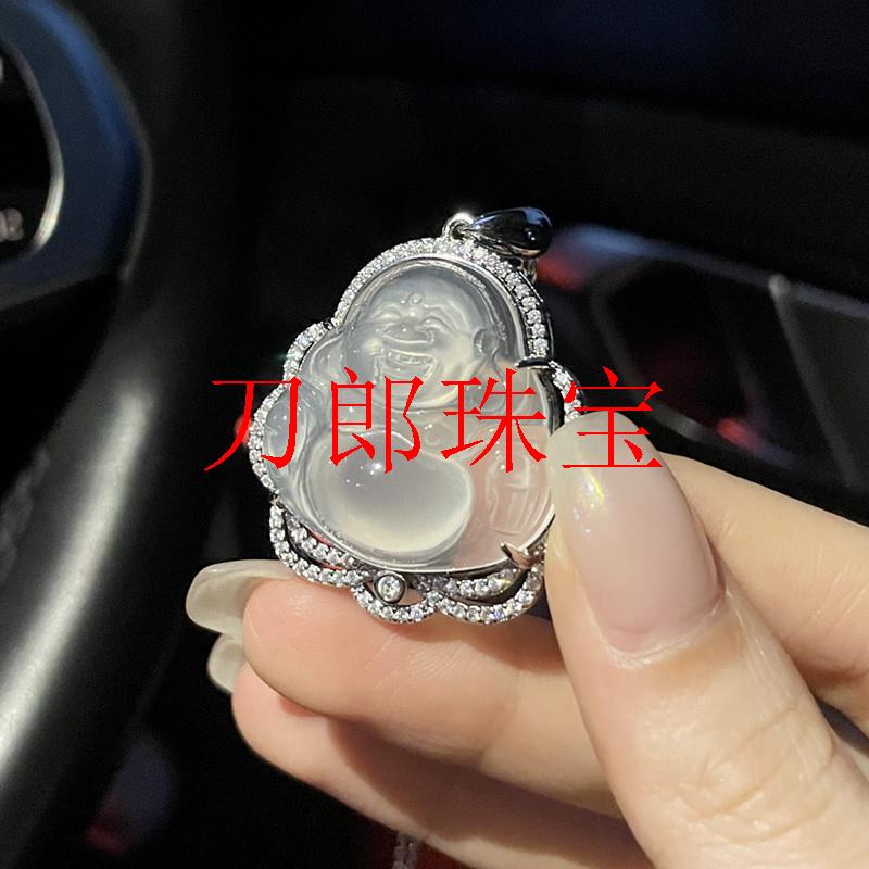 冰种佛公玉髓吊坠纯银项链女弥勒佛大肚佛玉坠笑佛毛衣链玉佛首饰