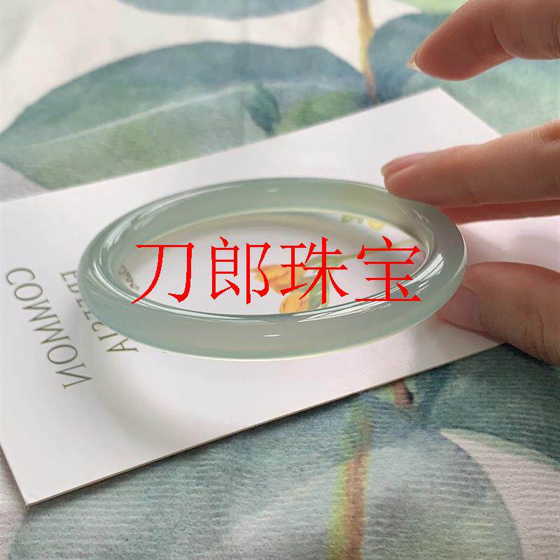高冰种玉髓一步一响叮当镯冰透远山黛晴水绿玛瑙细圆条油青色镯子