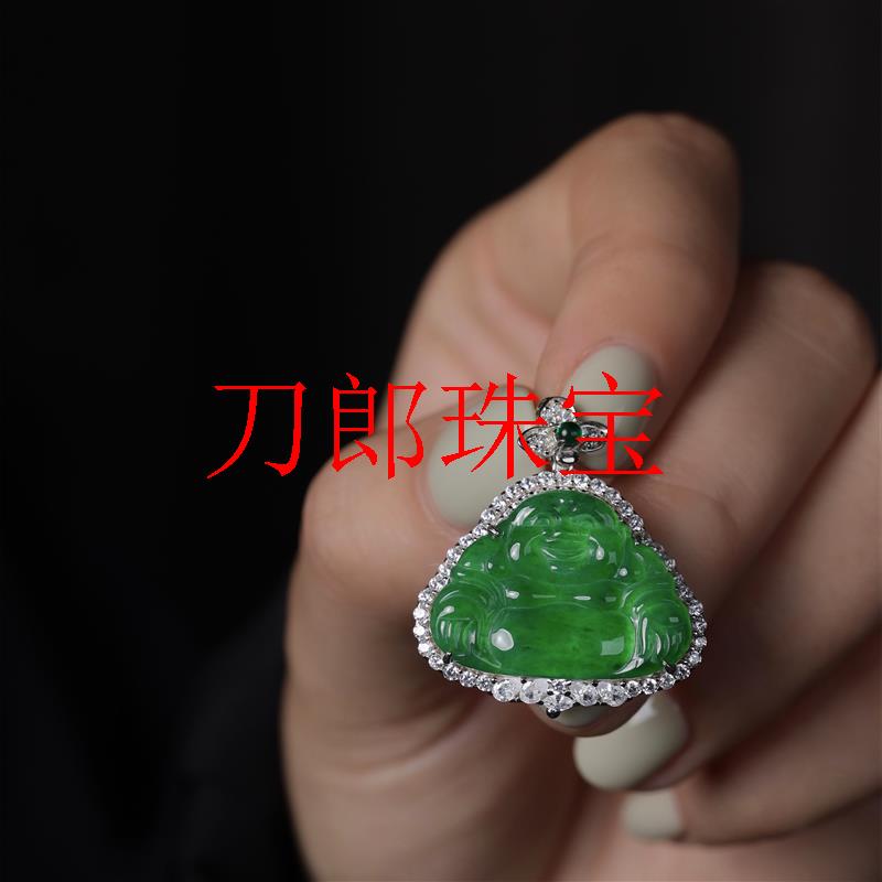 缅甸老矿翡翠色满绿佛公吊坠银翠绿锁骨链轻奢玉石项链大气送女友
