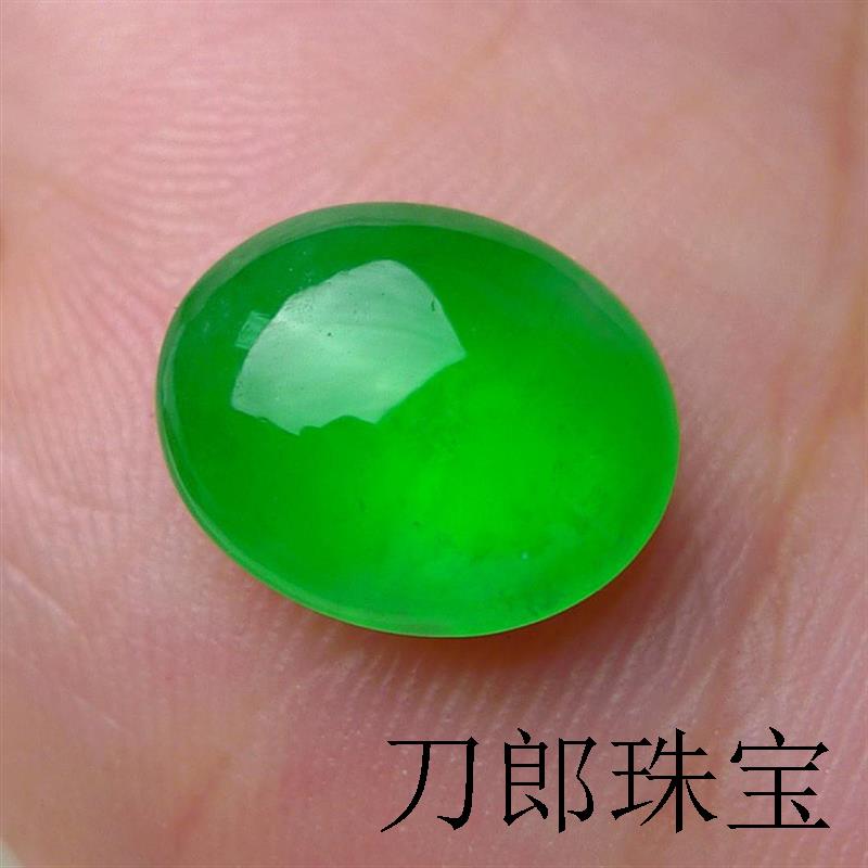 高端翡翠色戒面裸石缅甸老坑翡翠色冰种阳绿蛋面戒指镶嵌满绿翡翠