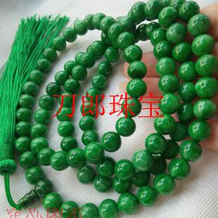 缅甸翡翠色祖母绿干青铁龙生手链108颗佛珠链长项链男女款民族风