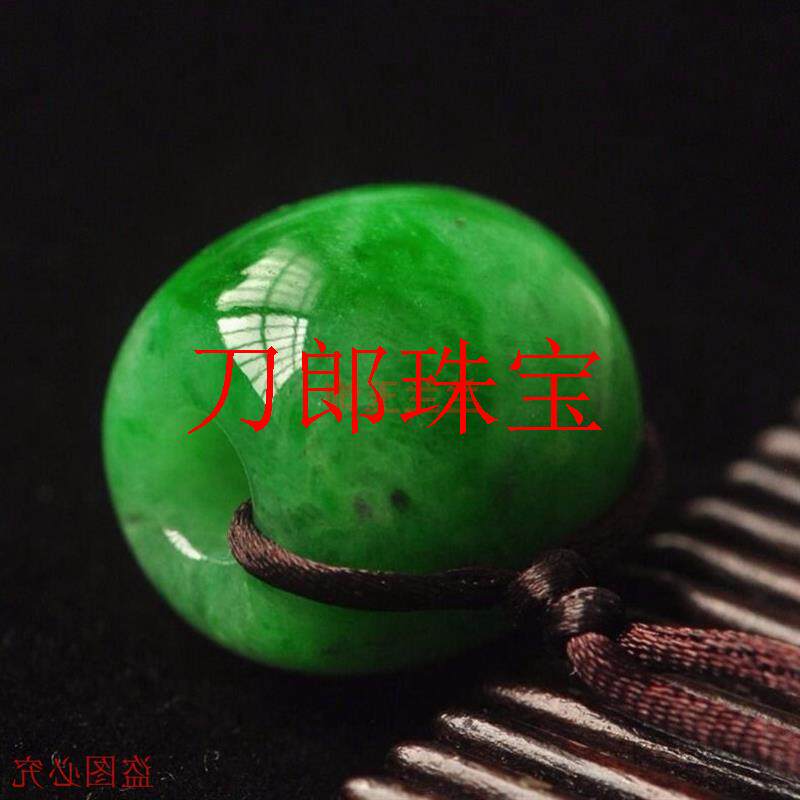 缅甸冰种翡翠色路路通吊坠满绿飘花辣绿玉石桶珠转运珠挂件玉项链