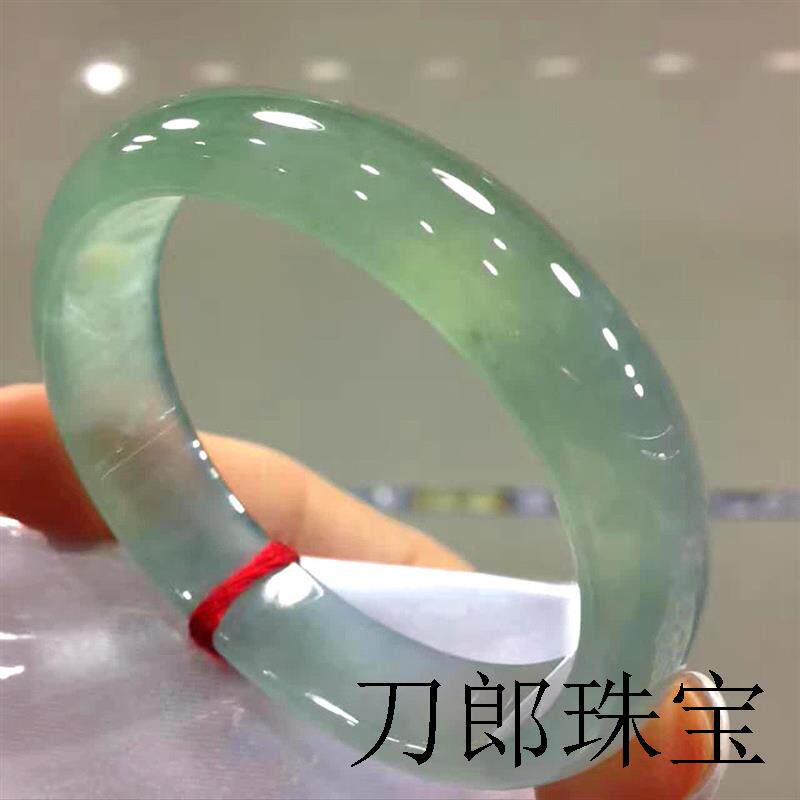 缅甸翡翠色手镯正圈老坑冰种油青飘花玉镯子圆条吊坠女玉镯冰糯种