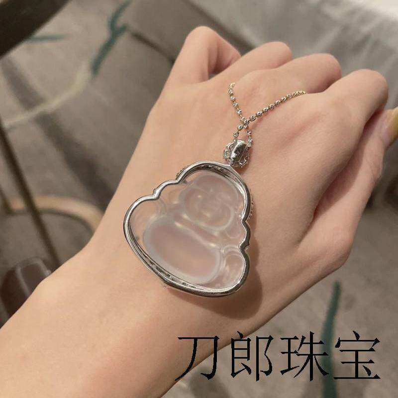 精选冰种翡翠色佛公吊坠男女款高端笑佛项链玻璃种玉佛观音锁骨链