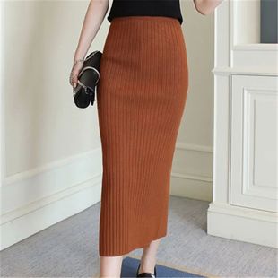 back threaded slit long 纯色螺纹后开叉长裙 Solid skirt color