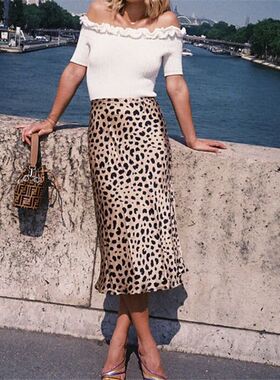 Leopard print high waisted skirt women女士豹纹印花高腰半身裙