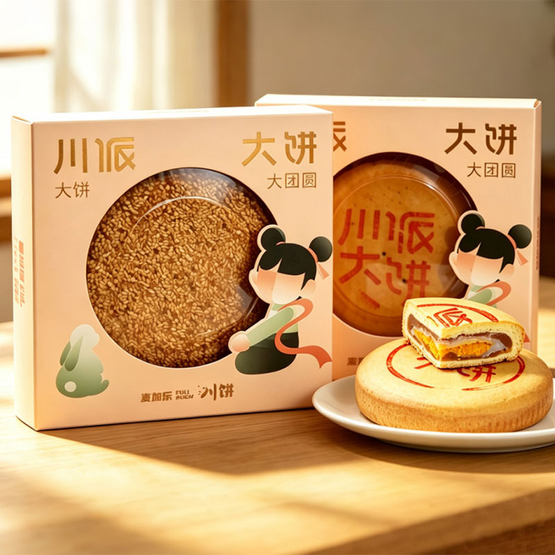 麦加乐川派大饼月饼礼盒装传统糕点零食鲜肉月饼+蛋黄松松月饼图片