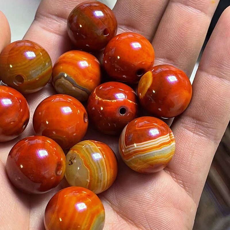 天然战国红玛瑙手串圆珠手链红黄拉丝玛瑙时尚珠宝单颗diy20mm