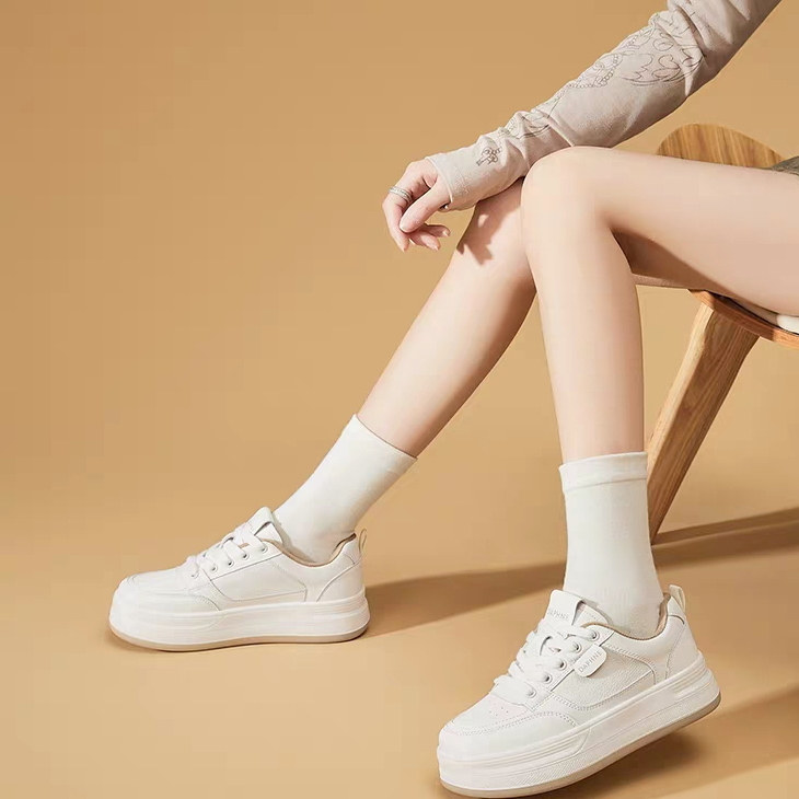 【大潘专享】JD187秋季新款高定真皮厚底系带百搭小白鞋