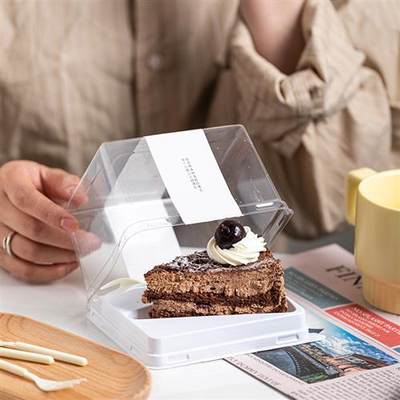 手提三角形蛋糕盒切块慕斯包装盒千层烘焙盒子带叉子透明打包盒