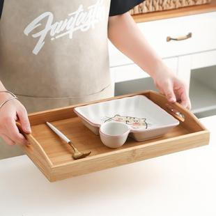 托盘长方形木质餐具茶盘家用水果茶几茶水杯子收纳盘商用餐盘 日式