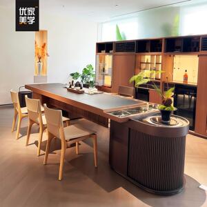 新中式茶桌北美黑胡桃木现代轻奢高端别墅客厅家用实木泡茶桌茶台