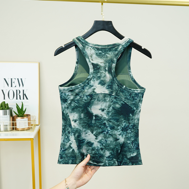 带胸垫瑜伽服背心女运动健身无袖上衣长款普拉提训练跑步外穿印花