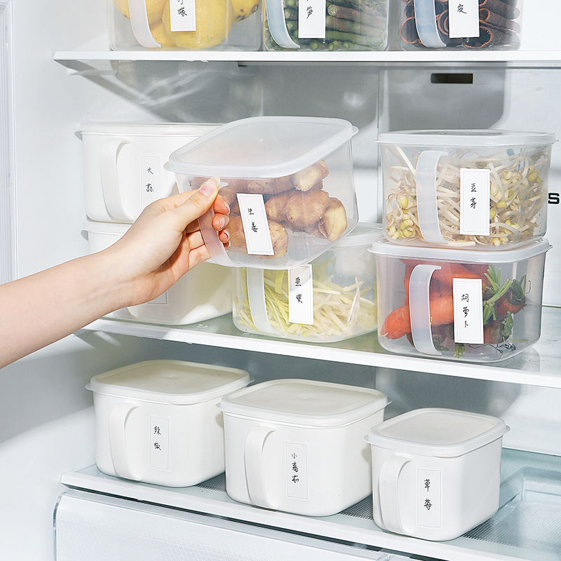 家用带盖冰箱保鲜盒厨房带手柄食品收纳盒杂粮密封罐透明储物盒