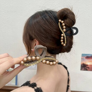韩版轻奢发夹气质头饰发卡发饰简约优雅珠珠 9cm抓夹