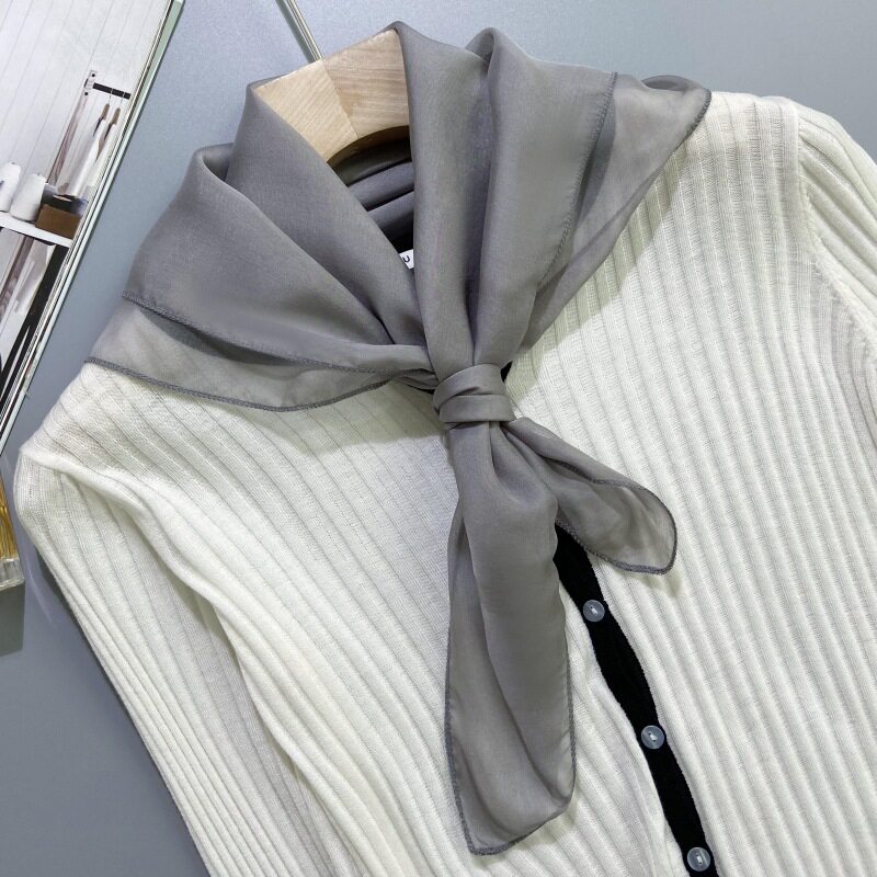 纯色时尚百搭100%桑蚕丝小方巾真丝丝巾围巾女式春女季纱巾小