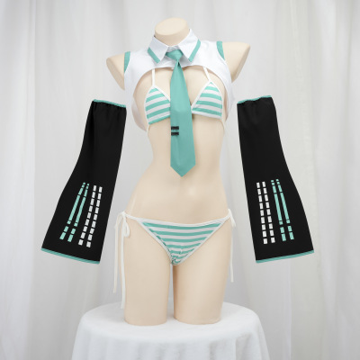 初音公式服COS服条纹比基尼内裤