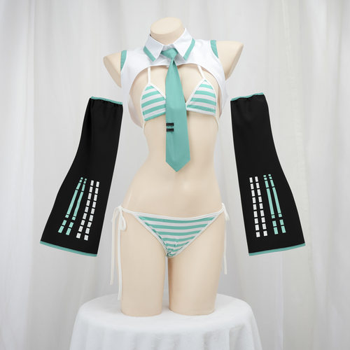 初音公式服COS服条纹比基尼内裤