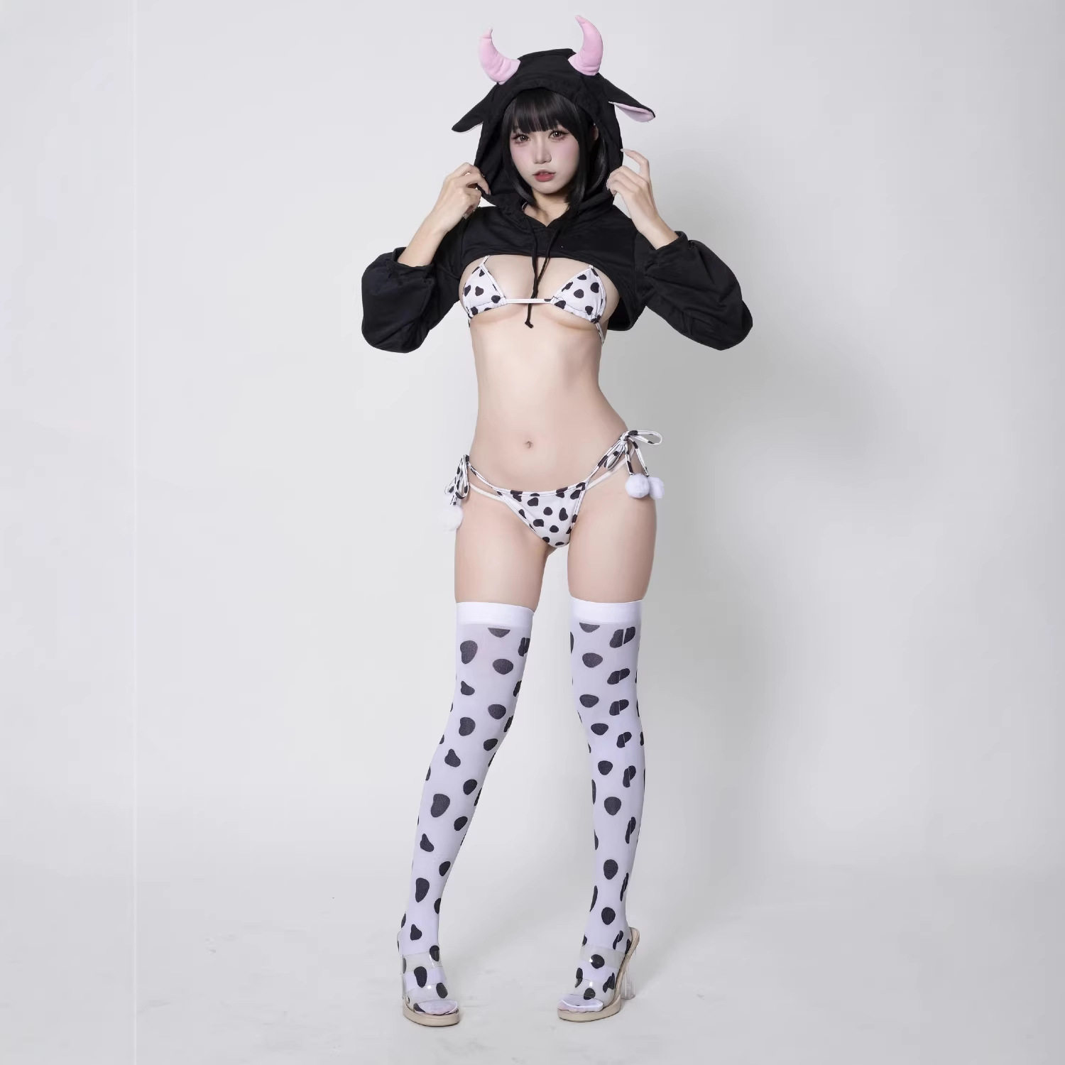 奶牛波点内衣三点式比基尼套装