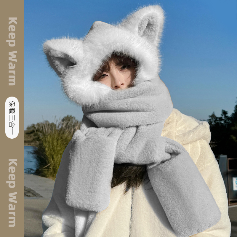 狐狸耳帽子女秋冬季骑车保暖防寒