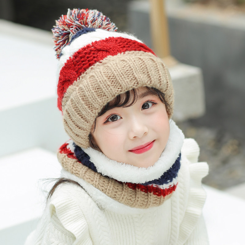 儿童条纹撞色针织帽子围脖两件套男童女童秋冬季加绒加厚保暖护耳,服饰配件/皮带/帽子/围巾,帽子,淘宝优惠券,粉丝福利购,淘宝优惠卷