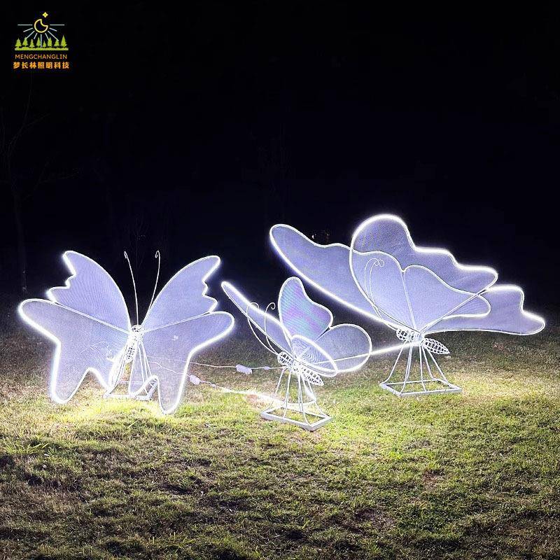 户外不锈钢镂空发光蝴蝶草坪公园景观小品商场小区装饰昆虫摆件
