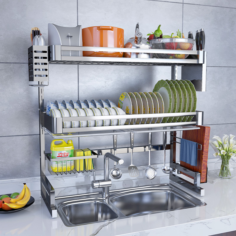 304不锈钢厨房水槽p置物架台面碗盘收纳架碗架水池上放沥水碗碟架