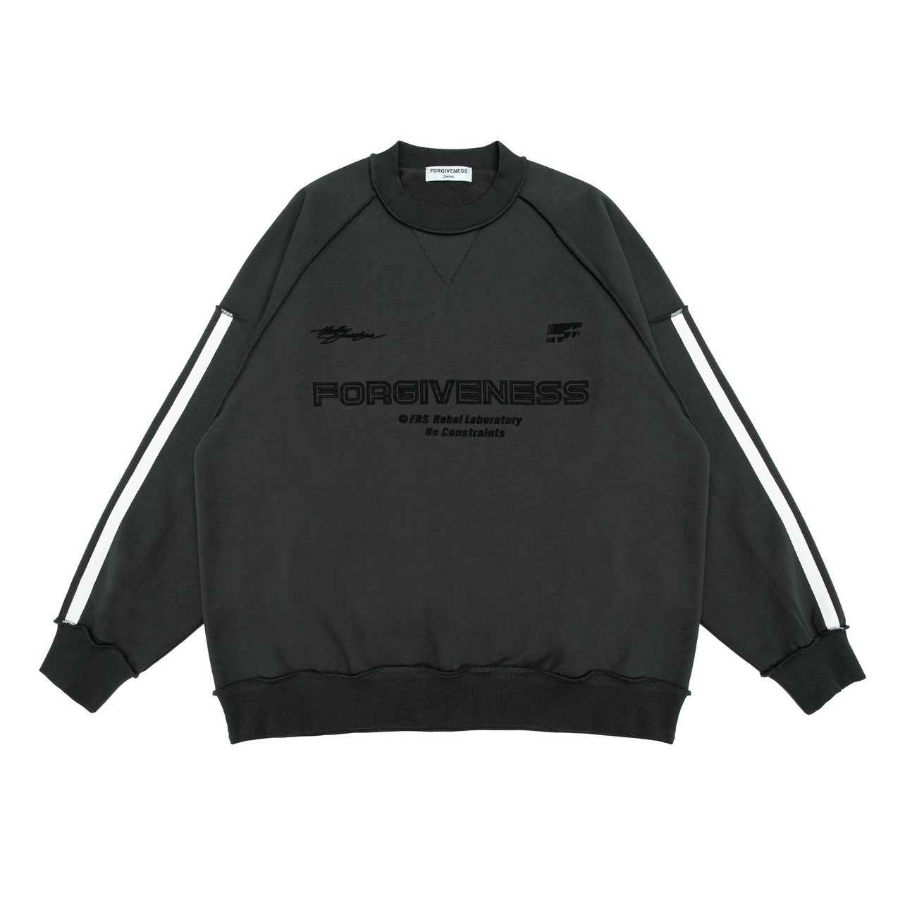 原创fgss国潮字母条纹绣花圆领加绒保暖卫衣男女同款美式秋冬上衣