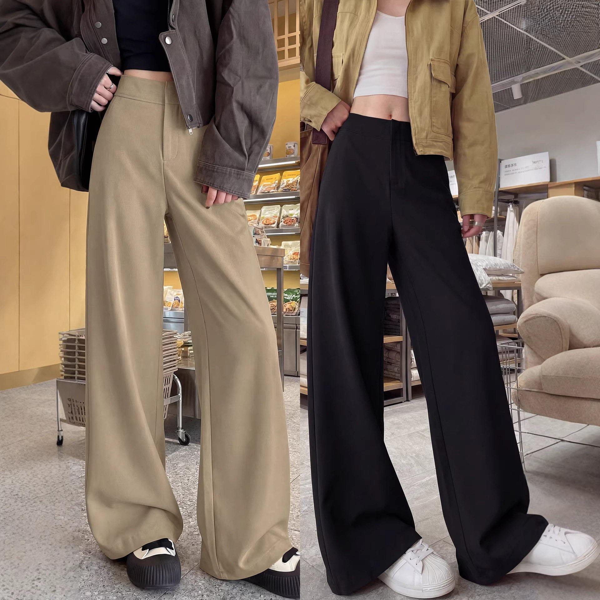黑色西装裤女裤2026新款春秋垂坠感老钱风感窄版直筒阔腿裤子