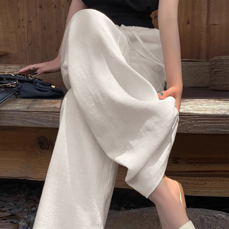 天丝亚麻阔腿裤女夏薄款2025新款宽松bf慵懒风小个子棉麻遛弯裤子