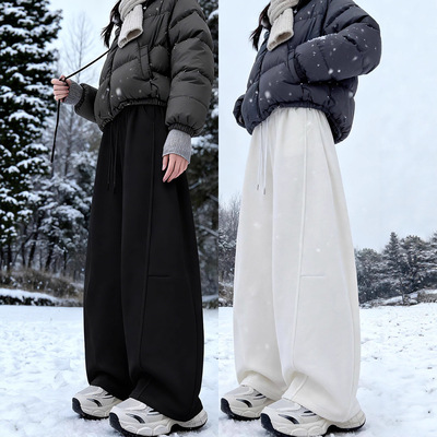 加绒弯刀卫裤女2025新款秋冬加厚防风棉裤胖mm大码休闲宽松阔腿裤