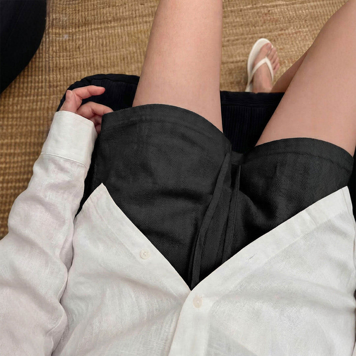 黑色亚麻短裤女外穿夏季薄款宽松显瘦老钱风小个子棉麻阔腿五分裤