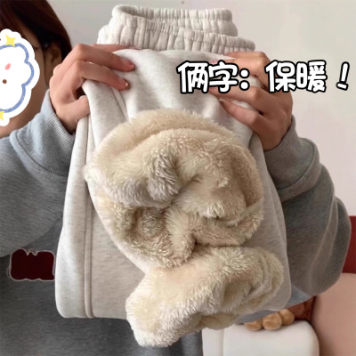 冬季运动裤女2025新款加绒加厚小个子棉裤外穿直筒休闲阔腿卫裤子