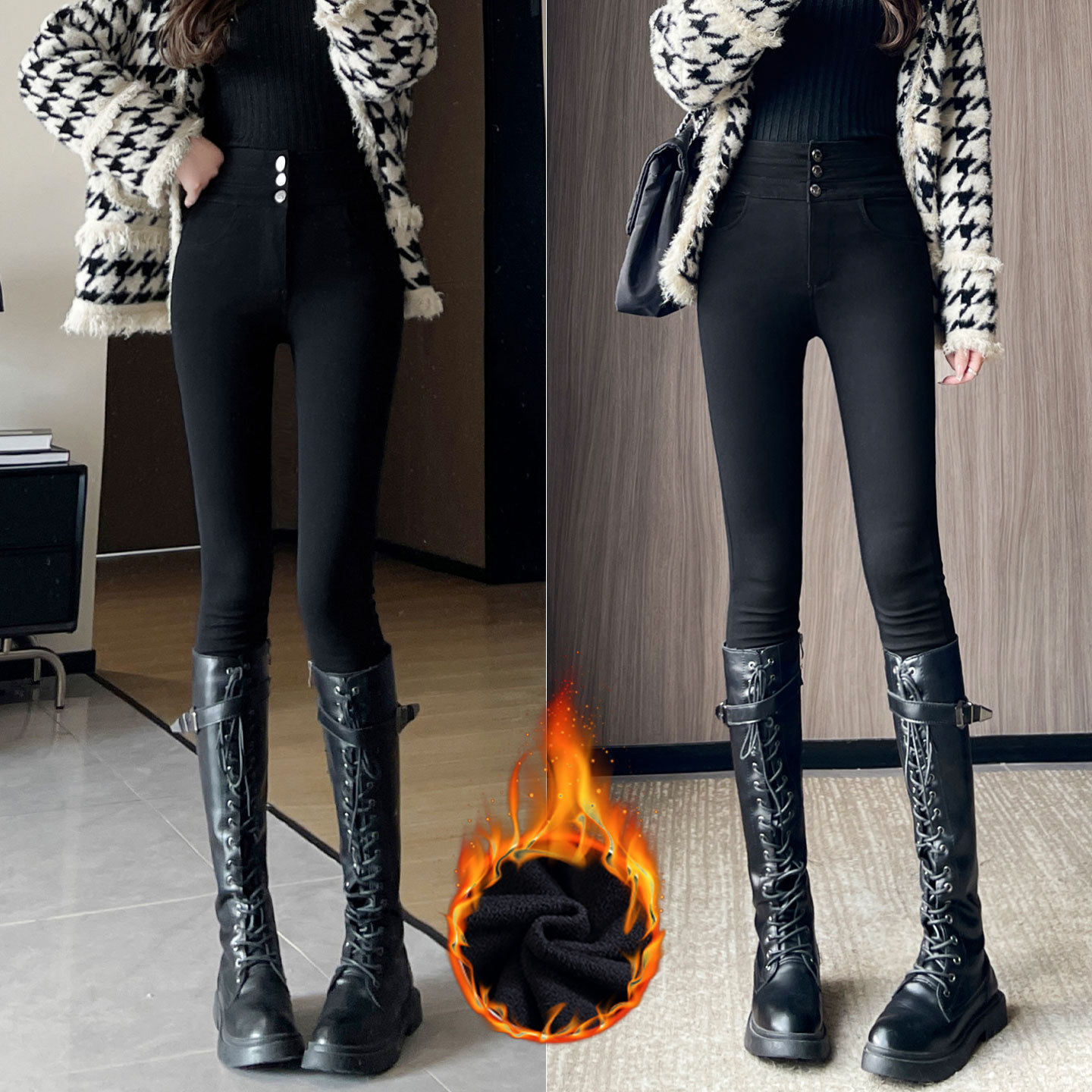 黑色加绒身牛仔裤女2025新款冬季保暖棉裤高腰弹力显瘦铅笔小脚裤