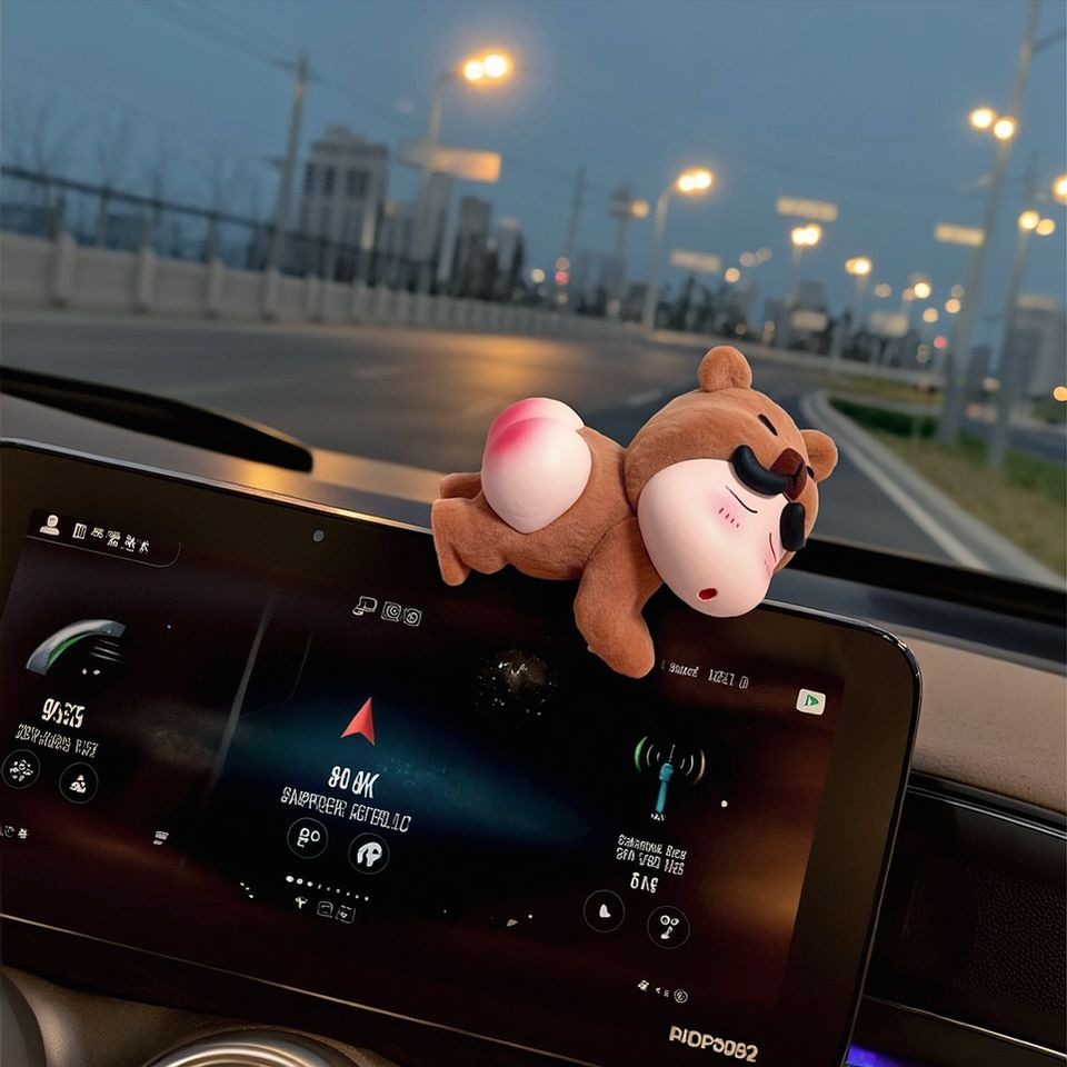 蜡笔小新植绒可爱屁屁熊公仔车载挂件中控台摆件高级感汽车装饰
