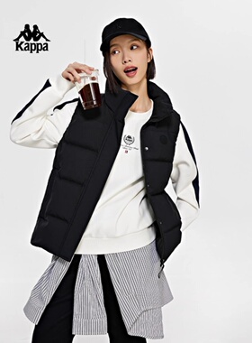 Kappa卡帕女装冬季新款复古羽绒马甲字母刺绣立领背心K0D82NY20