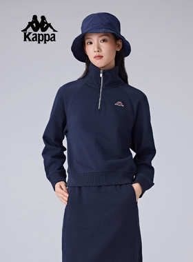 Kappa卡帕女装2025春季新款简约复古半拉链针织套头衫K0F22WT30