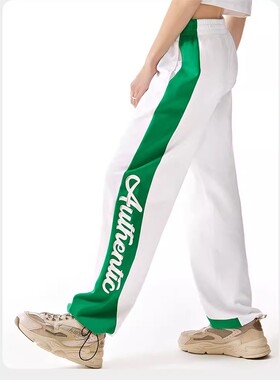 Kappa卡帕运动裤新款女拼接透气长裤休闲轻薄直筒裤K0D42AK82