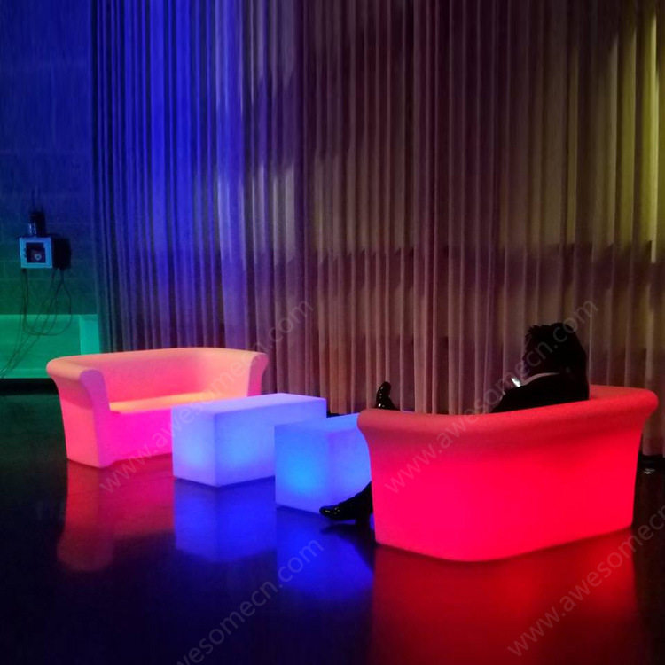 会所酒店单人三人组合七彩发光沙发夜总会KTV高档LED沙发茶几套装